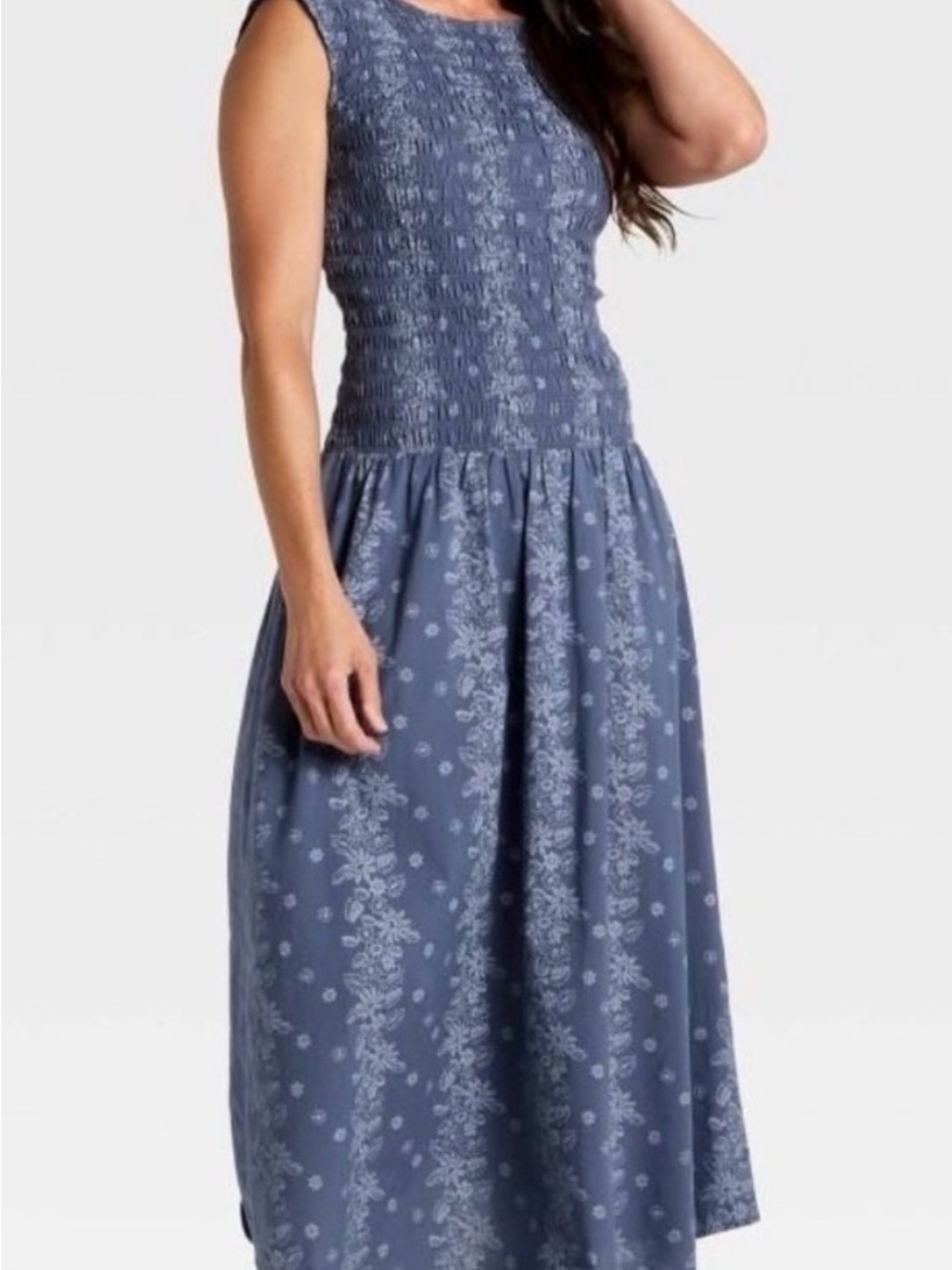 Universal Thread Sleeveless Blue Floral Sleeveless Midi A-line Dress NWT